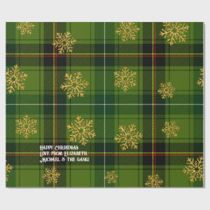 Green Tartan Gold Snowflake Personalised Christmas Wrapping Paper