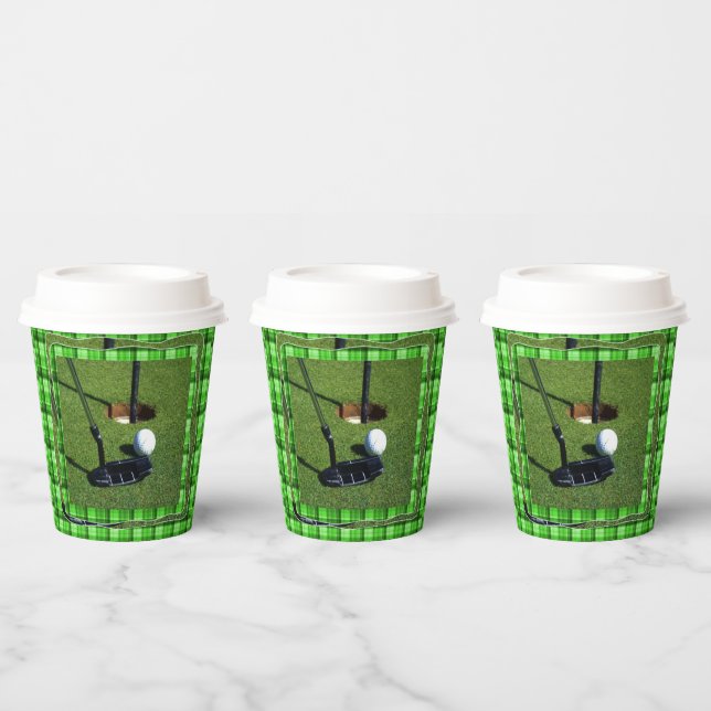 Green Tartan Golf Club Par, Paper Party Cups (Multi)