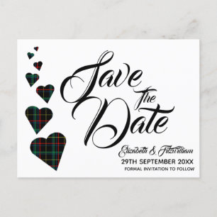 Green Tartan Heart Save the Date Postcard