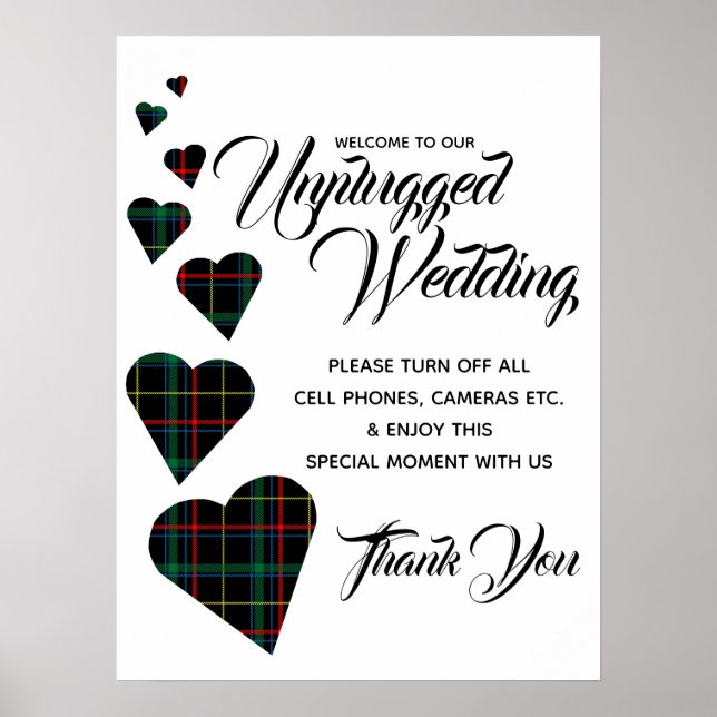 Green Tartan Heart Unplugged Wedding Sign (Front)