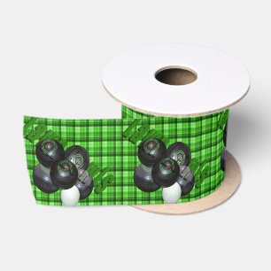 Green Tartan Lawn Bowls Design, Satin Ribbon