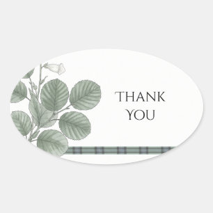 Green Tartan Leaf Wedding Thank You Sticker