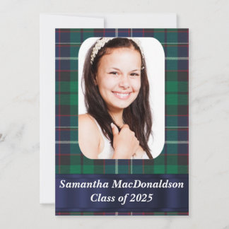Green  tartan photo graduation invitation