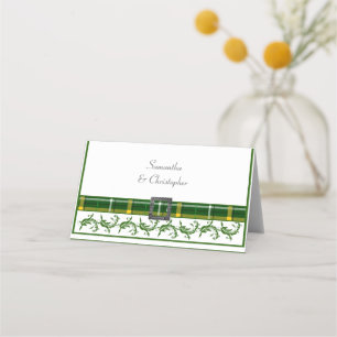 Green tartan place card