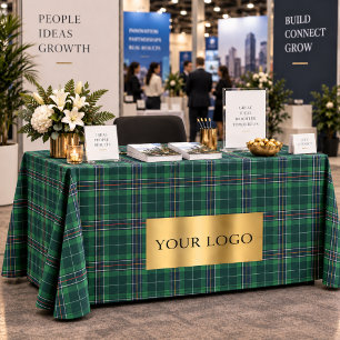 Green Tartan Plaid Business Logo Tablecloth