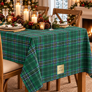 Green Tartan Plaid Business Logo Tablecloth