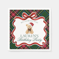 Green Tartan Plaid Christmas Bear Birthday Party