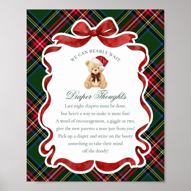 Green Tartan Plaid Christmas Bear Diaper Thoughts Poster (Front)
