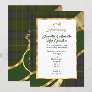Green tartan plaid golden wedding anniversary invitation