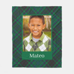 Green Tartan Plaid Pattern Custom Photo Fleece Blanket