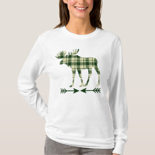 Green Tartan Plaid Pattern Moose T-Shirt