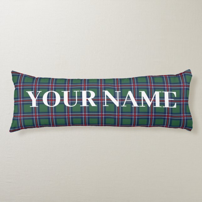 Green tartan plaid pattern personalized body cushion (Front)