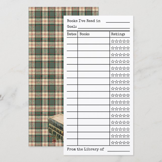 Green Tartan-Plaid Reading List Tracker Flat Card (Front/Back)