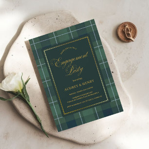 Green Tartan Polo Plaid Vintage Engagement Party Invitation