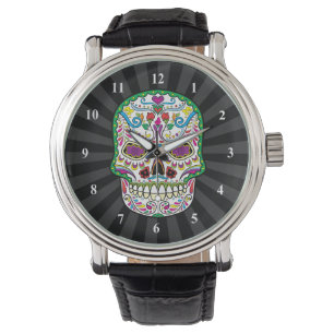 Green Tattoo Flowers Sugar Skulls Watch