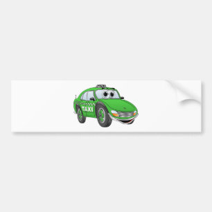 Green Taxi Cab Cartoon Bumper Sticker