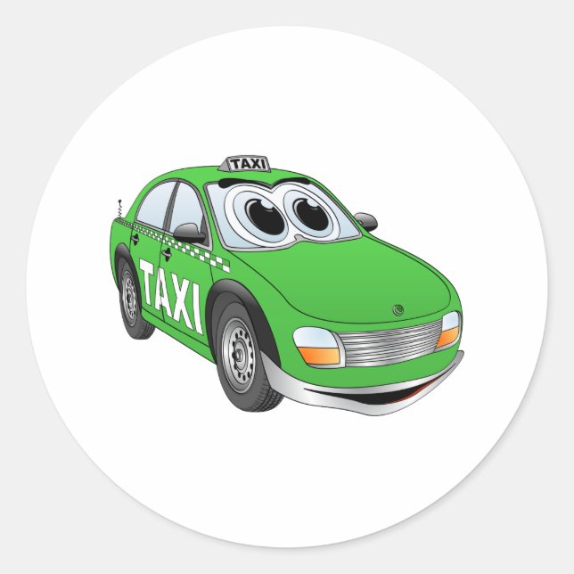 Green Taxi Cab Cartoon Classic Round Sticker (Front)