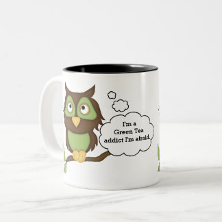 Green Tea Addict-Green Owl Two-Tone Coffee Mug