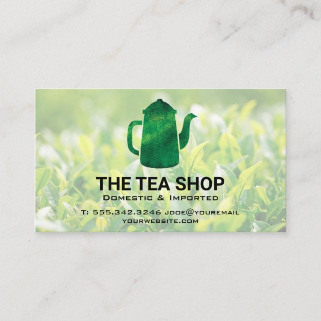 Green Tea Kettle | Tea Plant Fields Business Card (Front)