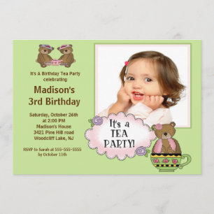 Green Tea Party Photo Birthday Party Invitation