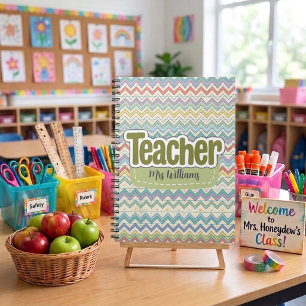 Green Teacher Back to School Retro Pattern Notebook
