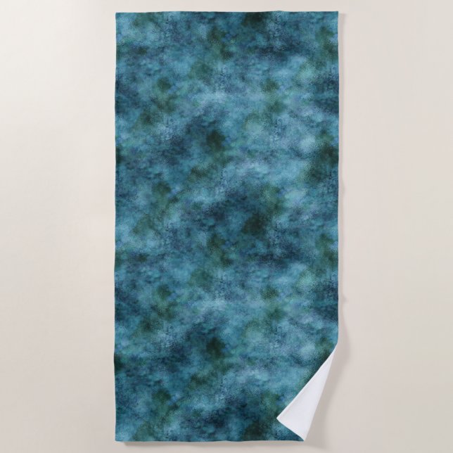 Green Teal Aqua Blue Earth Ocean Marble Abstract Beach Towel (Front)
