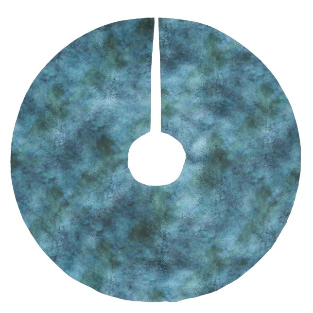 Green Teal Aqua Blue Earth Ocean Marble Abstract Brushed Polyester Tree Skirt (Front)