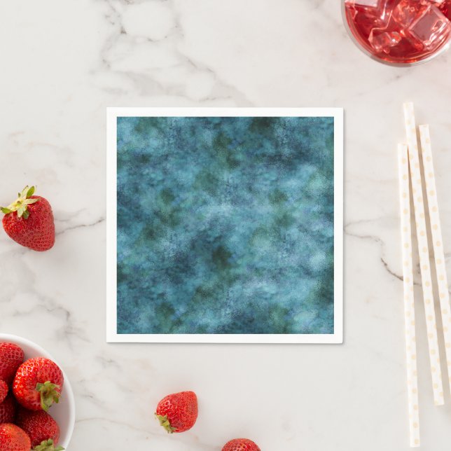 Green Teal Aqua Blue Earth Ocean Marble Abstract Napkin (Insitu)