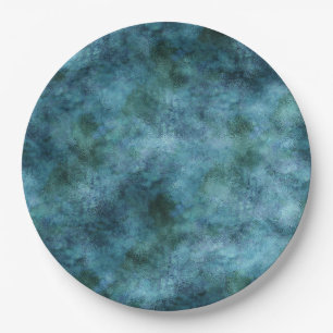 Green Teal Aqua Blue Earth Ocean Marble Abstract Paper Plate