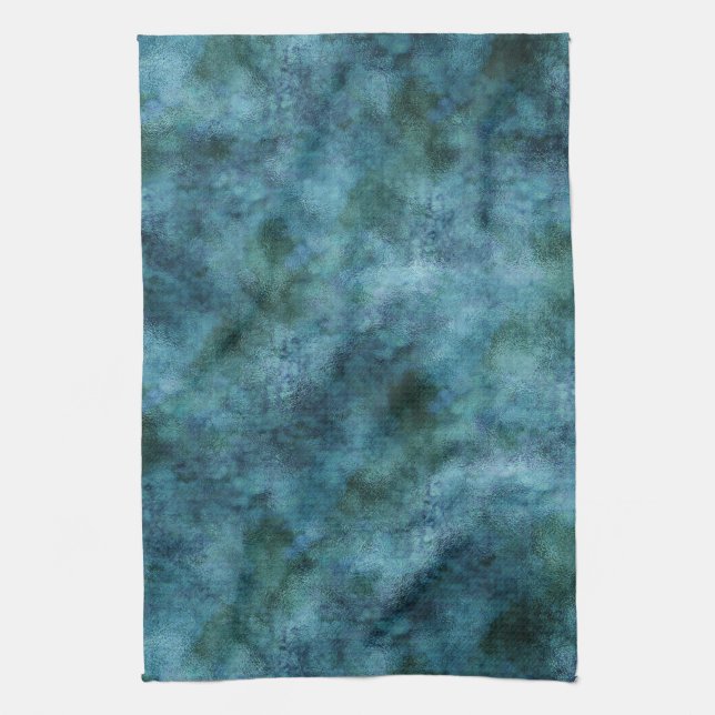 Green Teal Aqua Blue Earth Ocean Marble Abstract Tea Towel (Vertical)