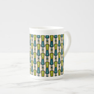 Green Teal Black Cream Tribal China Coffee Mug