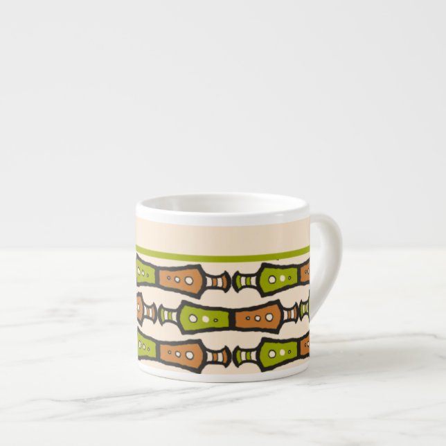 Green, Teal, Black, Cream Tribal Espresso Mug (Front Right)