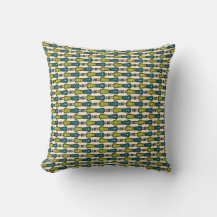 Green Teal Black Cream Tribal Pillow or Cushion