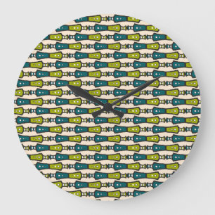 Green Teal Black Cream Tribal Round Wall Clock