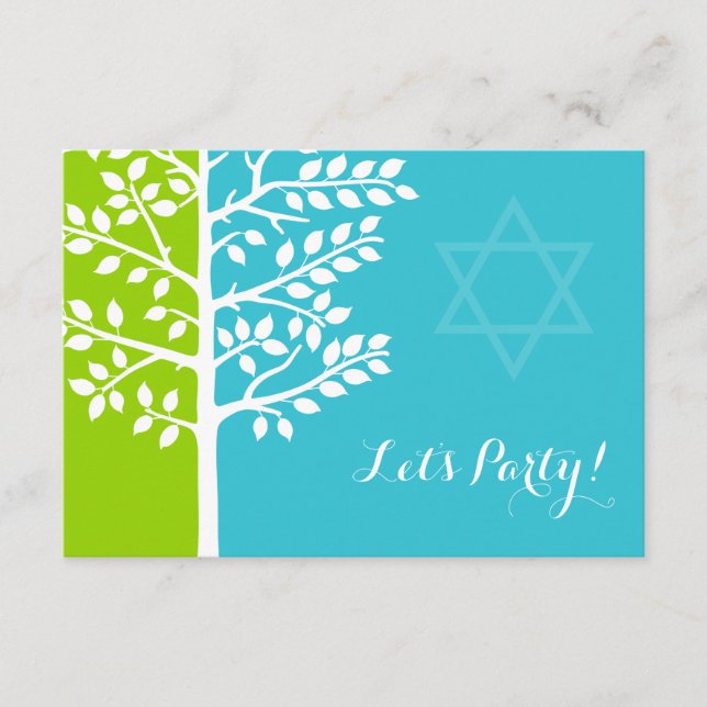Green Teal Blue Tree of Life Bat Mitzvah Reception Enclosure Card (Front)