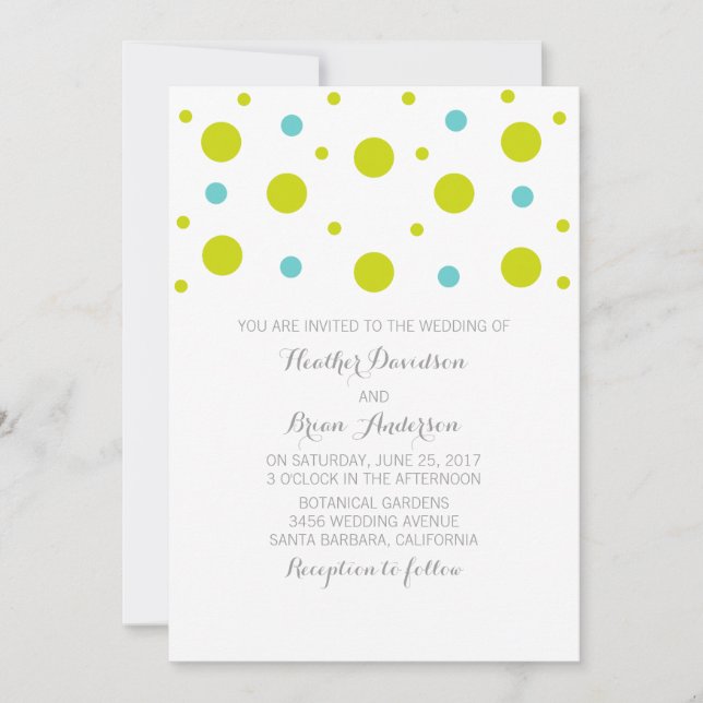 Green Teal Confetti Wedding Invite (Front)