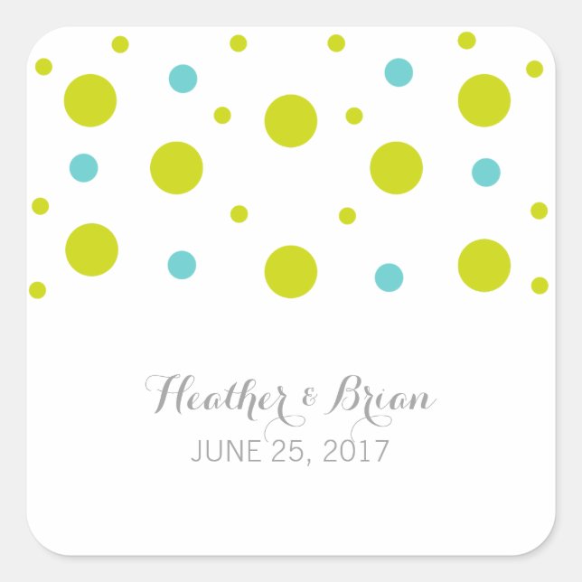 Green Teal Confetti Wedding Stickers (Front)