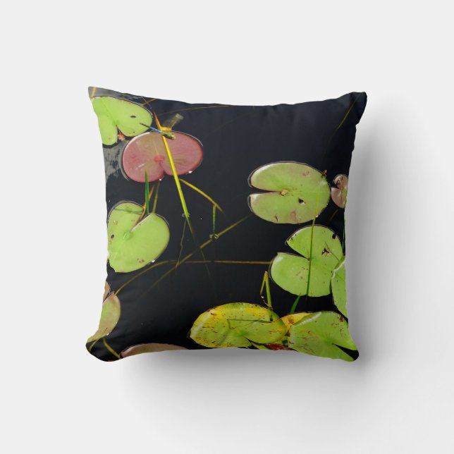 green & teal dragonfly, Black pillow lilypads (Front)