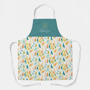 Green Teal Gold Abstract Personalised Monogram Apron
