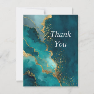 Green, Teal & Gold Glitter Marble Thank You Card