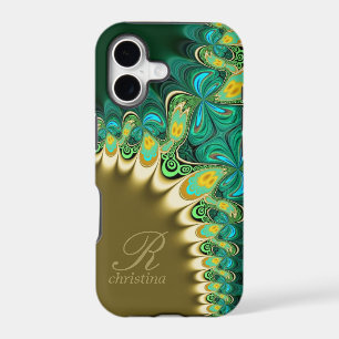Green Teal & Gold Lace Fractals Monogram iPhone 5