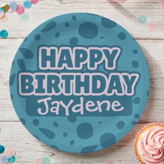 Green Teal Happy Birthday Plate With Name