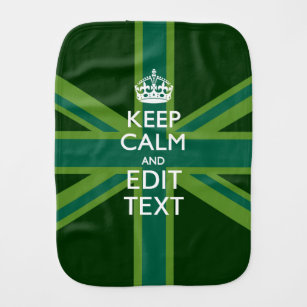 Green Teal Keep Calm And Get Your Text Union Jack Burp Cloth