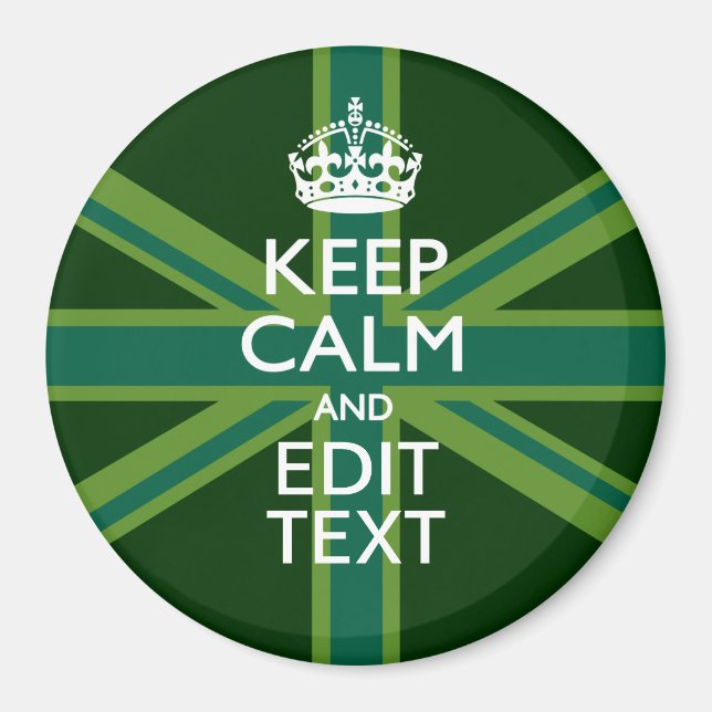 Green Teal Keep Calm And Get Your Text Union Jack Magnet (Front)