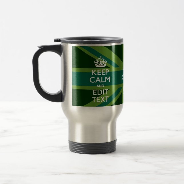 Green Teal Keep Calm And Get Your Text Union Jack Travel Mug (Left)