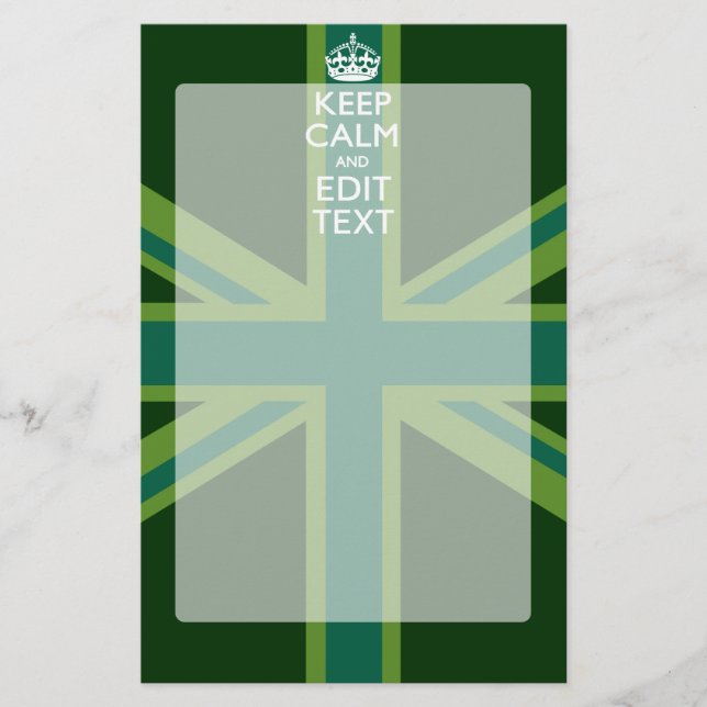 Green Teal Keep Calm And Have Your Text Union Jack Stationery (Front)
