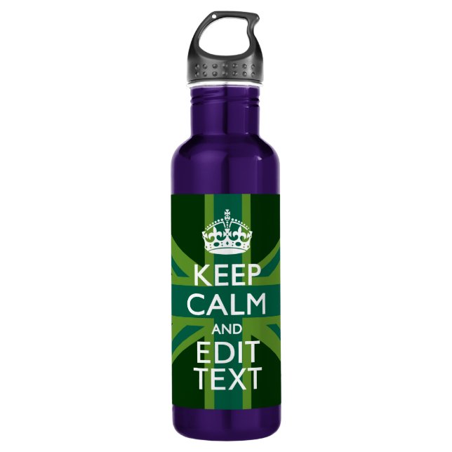 Green Teal Keep Calm And Your Text Union Jack 710 Ml Water Bottle (Front)