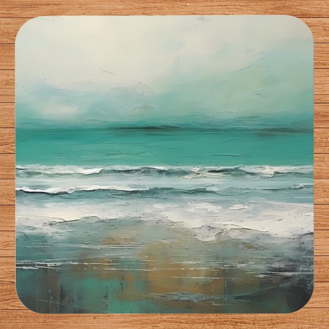 Green Teal Modern Beach Ocean Painting Coaster (Creator Uploaded)
