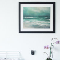 Green Teal Modern Beach Ocean Painting