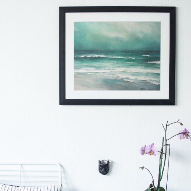 Green Teal Modern Beach Ocean Painting Poster (Creator Uploaded)